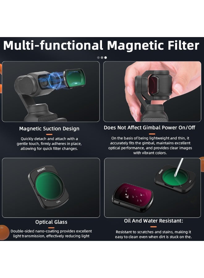 BRDRC UV/CPL/ND16 Filter Set for DJI Osmo Pocket 3 – Multi-Coated Optical Glass with Adjustable CPL, Waterproof Oil-Resistant Nano Coating, Durable Aluminum Alloy Frame - Image 2