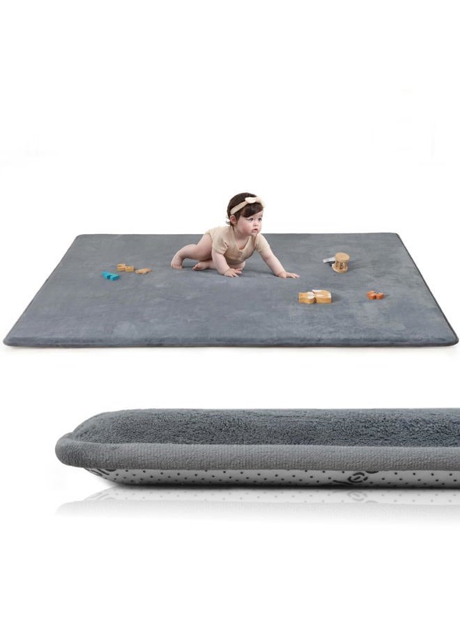 Huloo Sleep Baby Play Mat for Floor,1.3" Thick Elasti-Foam 50"×74" Playpen Mat for Tummy Time,Water Repellent Soft Coral Velvet for Toddler,Infant,Kids,Non-Slip Backing Safe for Crawling(Dark Grey) - Image 1