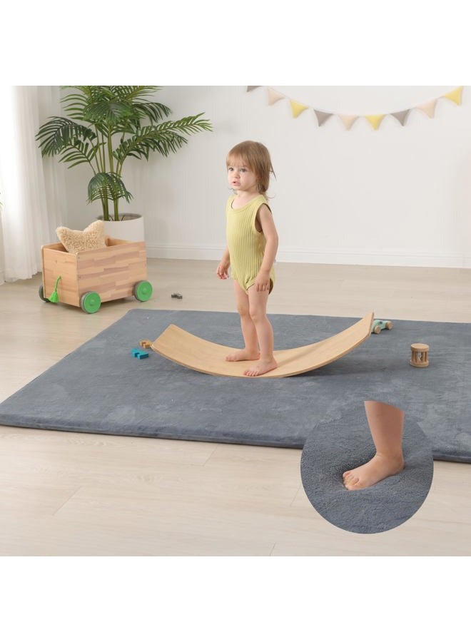 Huloo Sleep Baby Play Mat for Floor,1.3" Thick Elasti-Foam 50"×74" Playpen Mat for Tummy Time,Water Repellent Soft Coral Velvet for Toddler,Infant,Kids,Non-Slip Backing Safe for Crawling(Dark Grey) - Image 3