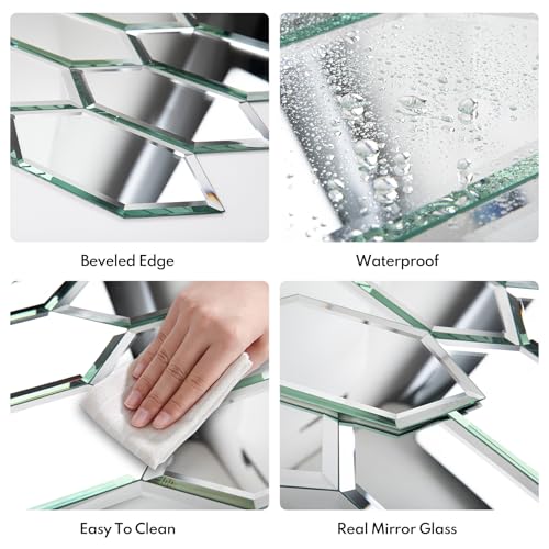 Lovdeco Peel and Stick Beveled Mirror Tile, Mirror Backsplash for Kitchen Bathroom Wall, 4x7.87 Inches Hexagon, Silver (30 Pcs, 4.8 SQ.FT.) - Image 3