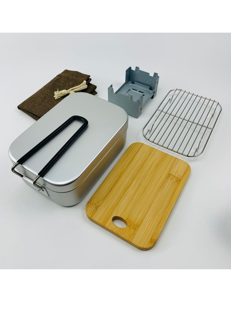 Outdoor tableware set Camping lunch box Fire lunch box Outdoor aluminum bento box Portable multi-functional cooking artifact (1000ml) - Image 1