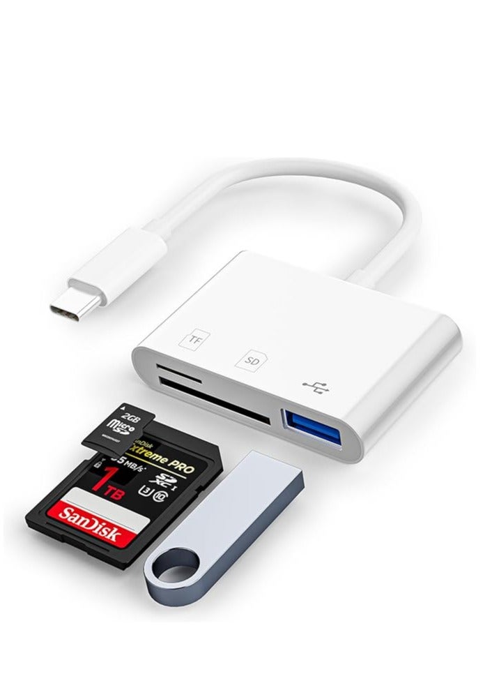 Multifunctional 3-in-1 USB C SD Card Reader,Type-C Card Reader for USB C Device ,TF Card Adapter Support Dual Read and Write(White 3.0)  - Image 1