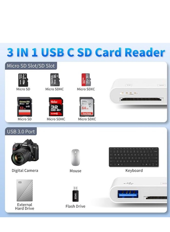 Multifunctional 3-in-1 USB C SD Card Reader,Type-C Card Reader for USB C Device ,TF Card Adapter Support Dual Read and Write(White 3.0)  - Image 2