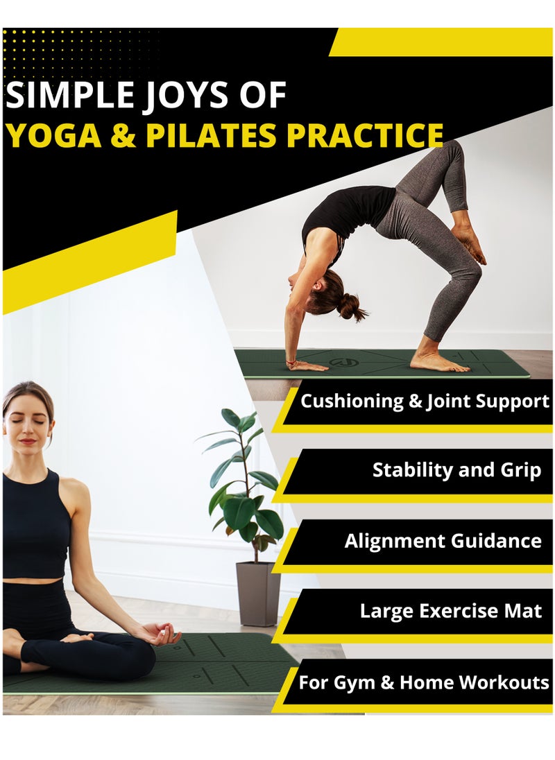 RIGID FITNESS Yoga Mat 6mm with Alignments - Anti-Slip TPE Yoga Mat with Carry Bag - Precision Alignment Lines, Lightweight & Durable for All Fitness Exercises - Thick Training Mat - 183*66cm (Green)  - Image 2