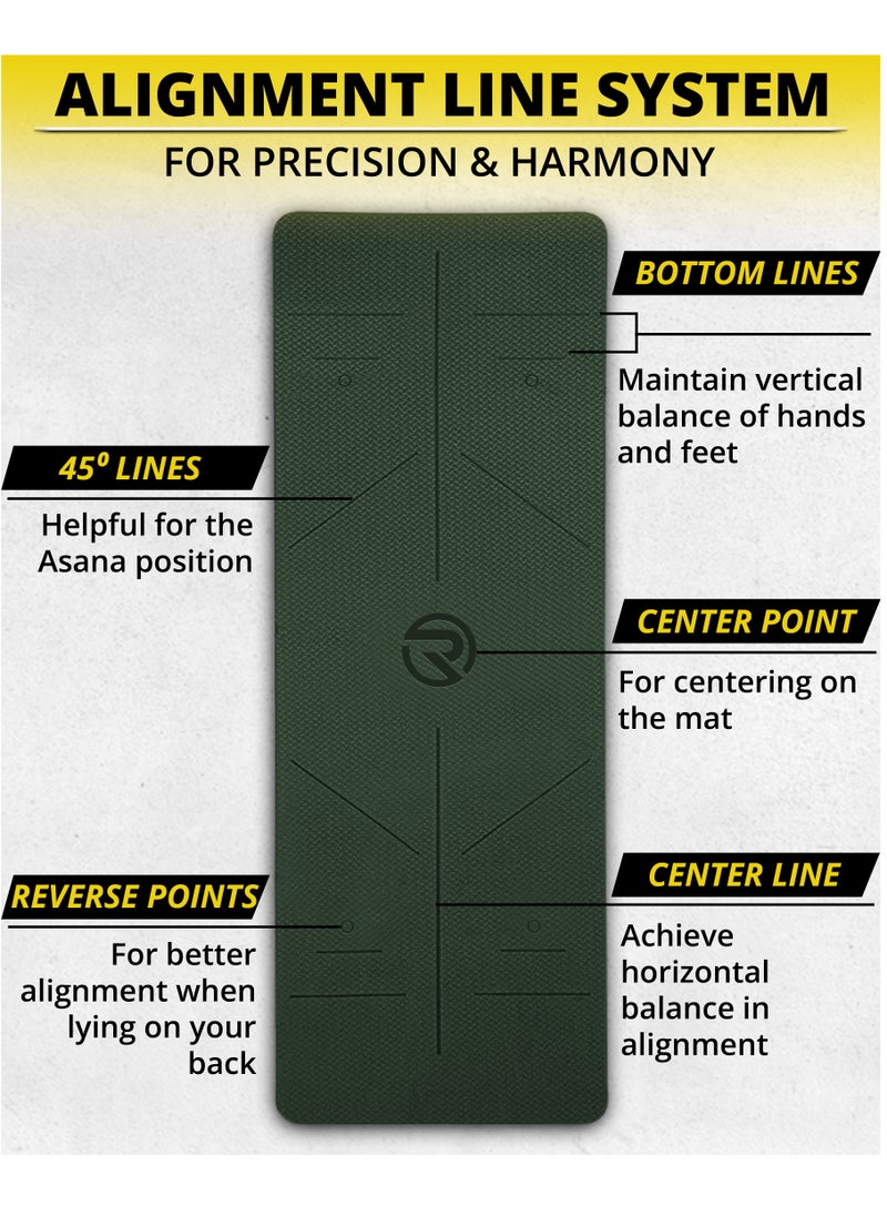 RIGID FITNESS Yoga Mat 6mm with Alignments - Anti-Slip TPE Yoga Mat with Carry Bag - Precision Alignment Lines, Lightweight & Durable for All Fitness Exercises - Thick Training Mat - 183*66cm (Green)  - Image 4