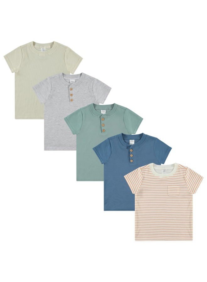 Cudlie 5-Pack Toddler/Baby Boy Short Sleeve Shirts - Premium Quality T-Shirt Tops for Lightweight Comfort and Style.Multipack Infants and Childrens Essentials. - Image 1