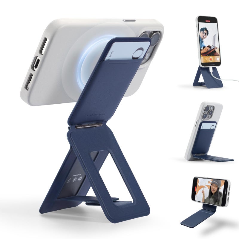 MOFT Phone Tripod Wallet for iPhone, Mulit-Angles, Lightweight & Portable Phone Stand, MOVAS Vegan Leather Magnetic Wallet, Strong Magnets, NFC Card Holder,Travel Essential, Navy Blue (With Card Slot) - Image 1