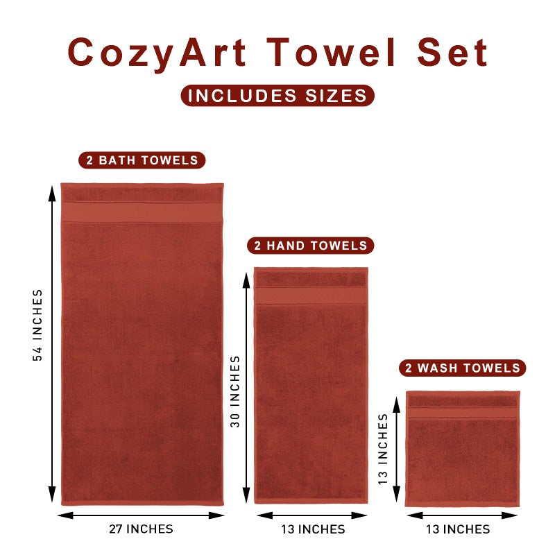 COZYART Burnt Orange Bath Towel Set 6 Piece, Luxury 100% Turkish Cotton 650GSM Hotel Quality, Soft, Absorbent, Towel Sets for Bathroom with 2 Bath Towels 2 Hand Towels 2 Washcloths - Image 3