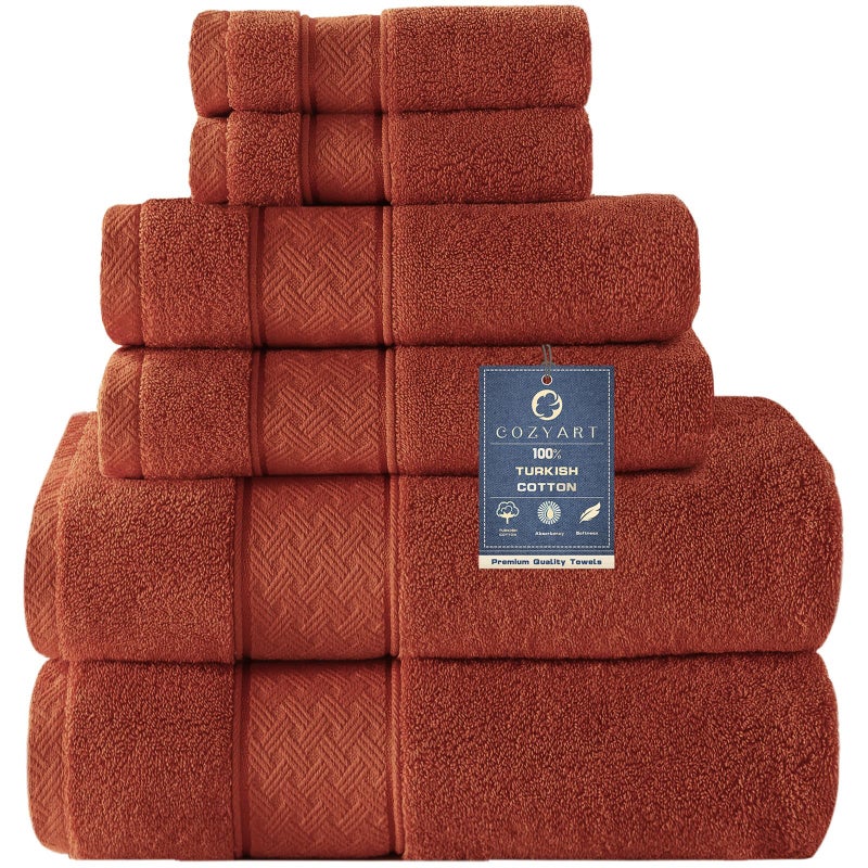 COZYART Burnt Orange Bath Towel Set 6 Piece, Luxury 100% Turkish Cotton 650GSM Hotel Quality, Soft, Absorbent, Towel Sets for Bathroom with 2 Bath Towels 2 Hand Towels 2 Washcloths - Image 1