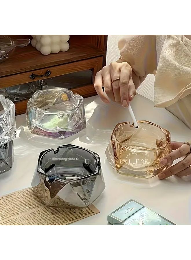 مطفأة سجائر زجاجية كبيرة من الكهرمان مثمنة الشكل بتصميم تدفق ملون لسماء مرصعة بالنجوم لديكور المنزل والمكتب - Image 5