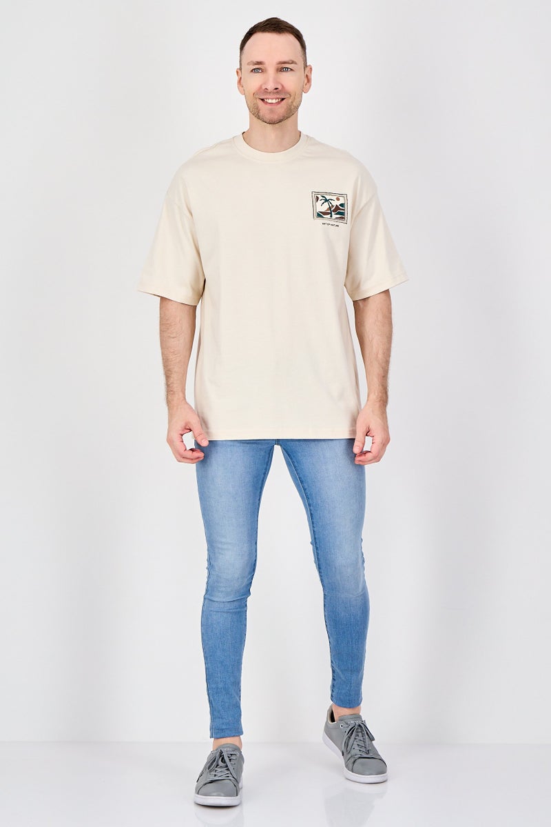 Ketch Men Crew Neck Short Sleeve Graphic Print T-Shirt, Light Cream - Image 4