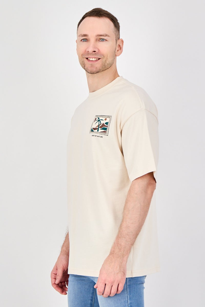 Ketch Men Crew Neck Short Sleeve Graphic Print T-Shirt, Light Cream - Image 2