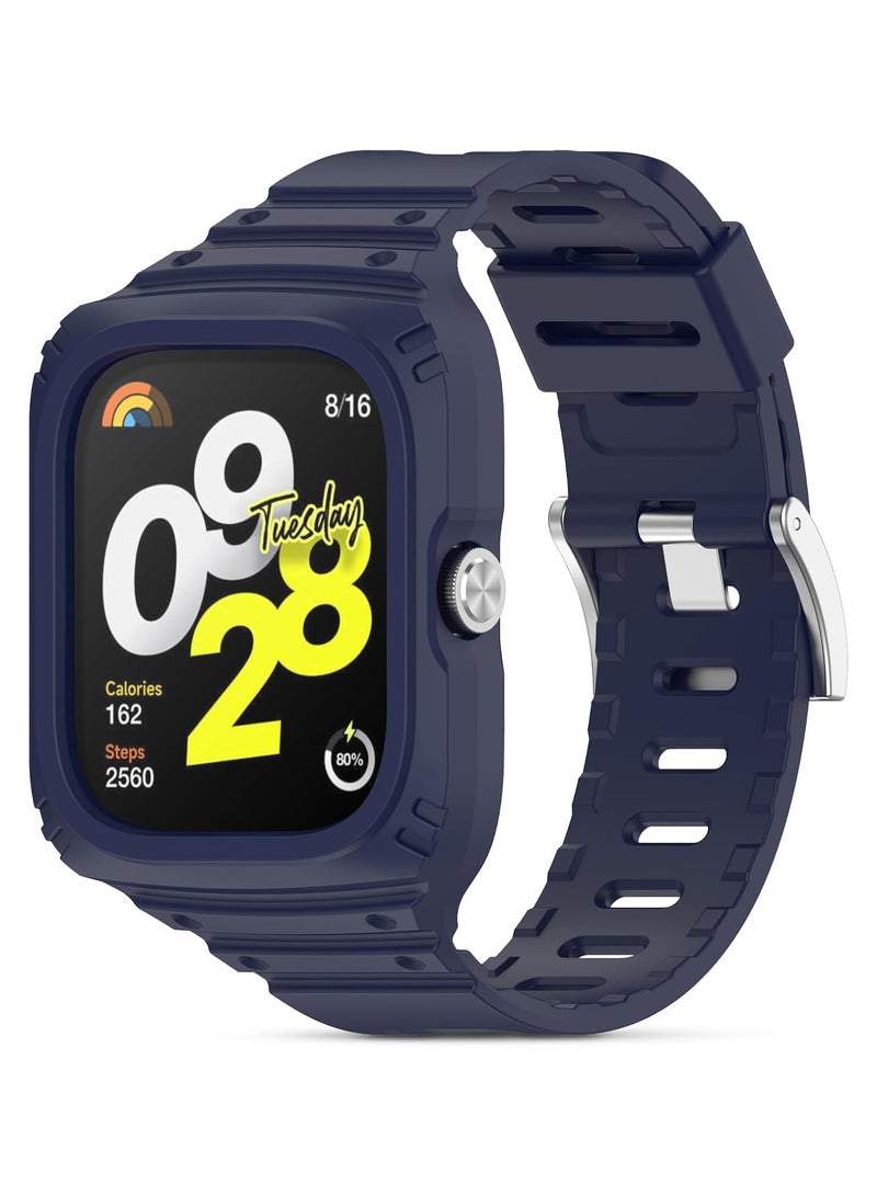 Strap With Cover Compatible with Xiaomi Redmi Watch 4, Silicone Sport Band Replacement Watchband with Bumper Case, Adjustable Wristband (Blue) - Image 1