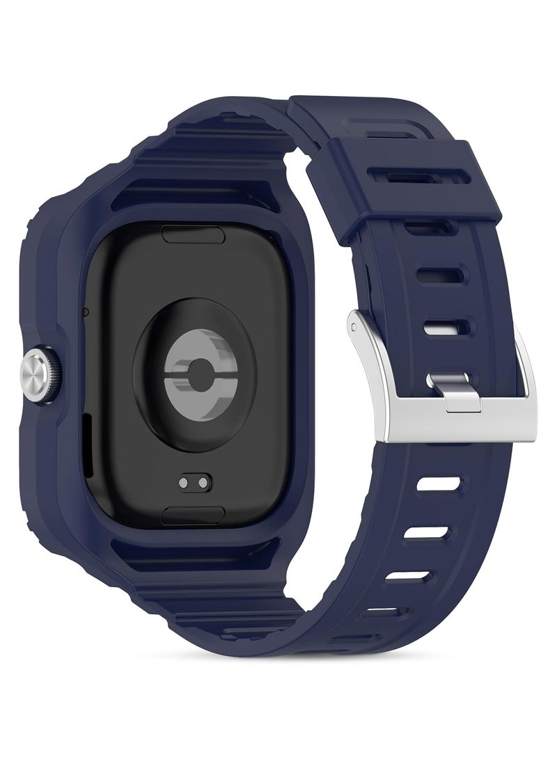 Strap With Cover Compatible with Xiaomi Redmi Watch 4, Silicone Sport Band Replacement Watchband with Bumper Case, Adjustable Wristband (Blue) - Image 2