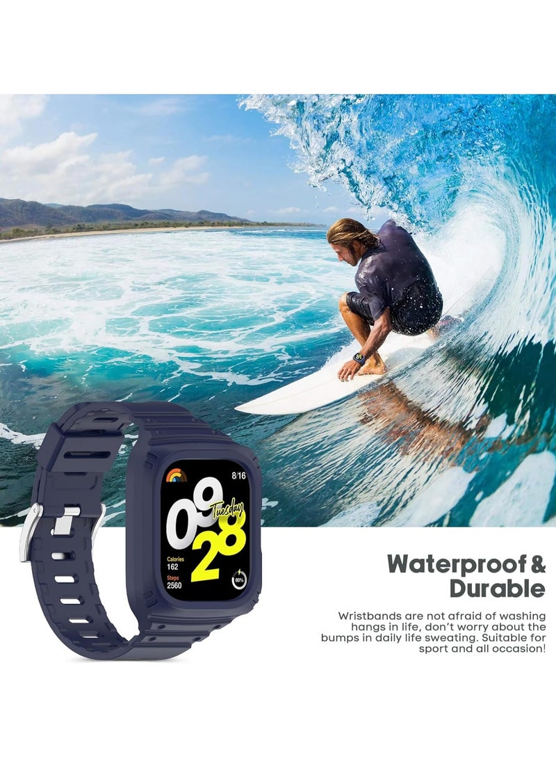 Strap With Cover Compatible with Xiaomi Redmi Watch 4, Silicone Sport Band Replacement Watchband with Bumper Case, Adjustable Wristband (Blue) - Image 3
