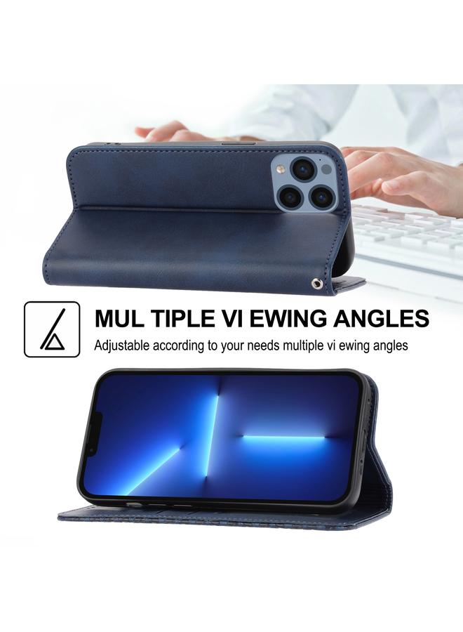 اس-توب جراب هاتف من الجلد بتصميم شبكي مكعب من جلد العجل مع إغلاق مغناطيسي لهاتف iPhone 13 Pro Max - Image 5