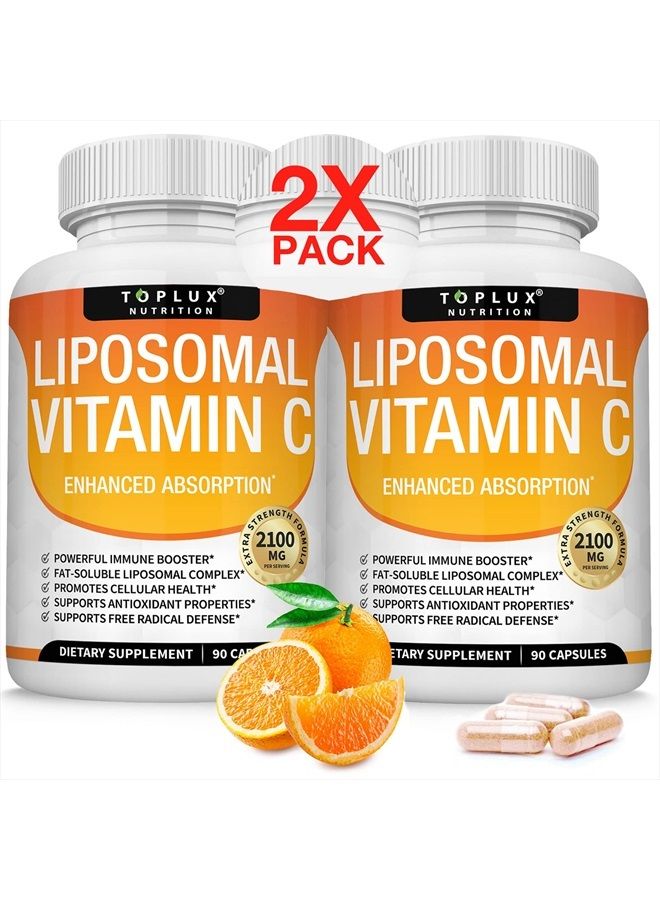 Toplux Liposomal Vitamin C 2100mg High Absorption Fat Soluble VIT C - Immune Support Collagen Booster Immunity Defense & Powerful Antioxidant, MCT Oil & Sunflower Lecithin, Acsorbic Acid, Vegan Non-GMO - Image 1