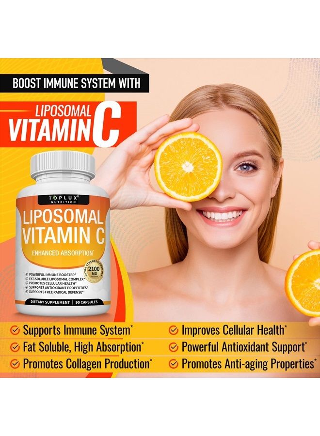 Toplux Liposomal Vitamin C 2100mg High Absorption Fat Soluble VIT C - Immune Support Collagen Booster Immunity Defense & Powerful Antioxidant, MCT Oil & Sunflower Lecithin, Acsorbic Acid, Vegan Non-GMO - Image 3