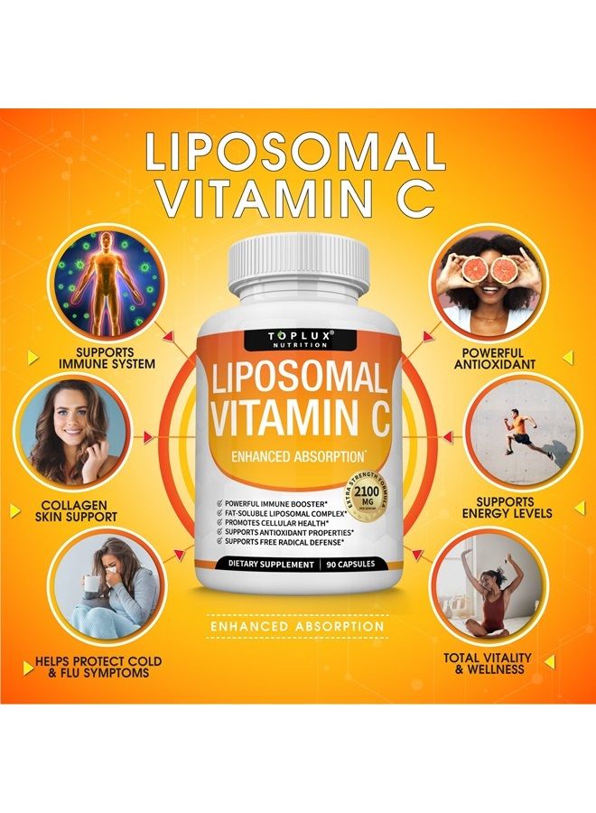 Toplux Liposomal Vitamin C 2100mg High Absorption Fat Soluble VIT C - Immune Support Collagen Booster Immunity Defense & Powerful Antioxidant, MCT Oil & Sunflower Lecithin, Acsorbic Acid, Vegan Non-GMO - Image 2