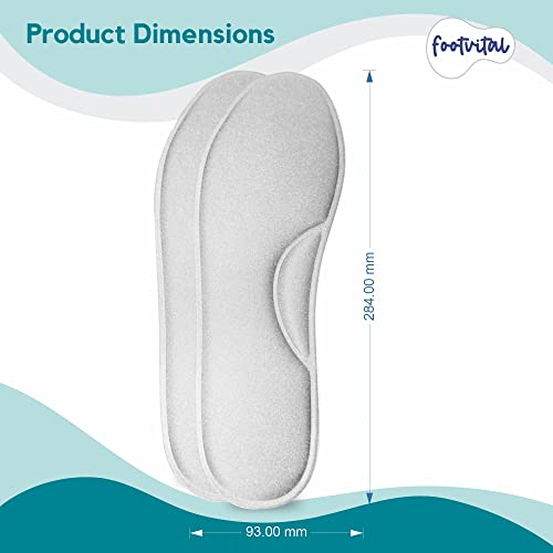 Footvital Memory Foam Shoe Insoles for Men and Women | Soft Cushioned Inserts for Long Standing and Walking | Supports Heel and Arch | Shock Absorbing | Moisture Absorbing | Lightweight Washable Insoles for All Shoes | 1 Pair | Grey | Size 7 - Image 4