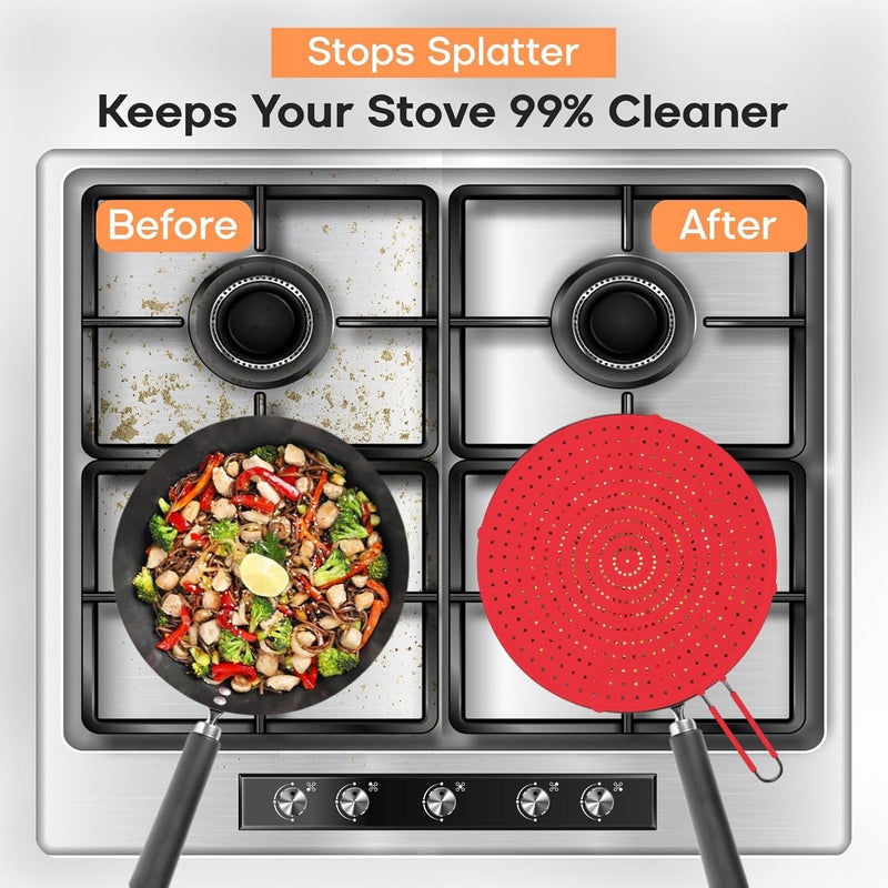 Beckon Ware Splatter Screen for Frying Pan | USA Brand | 13-Inch Red, Fit Pans (12" to 13") Silicone Grease Splatter Guard for Frying Pan and Stove by - Image 3