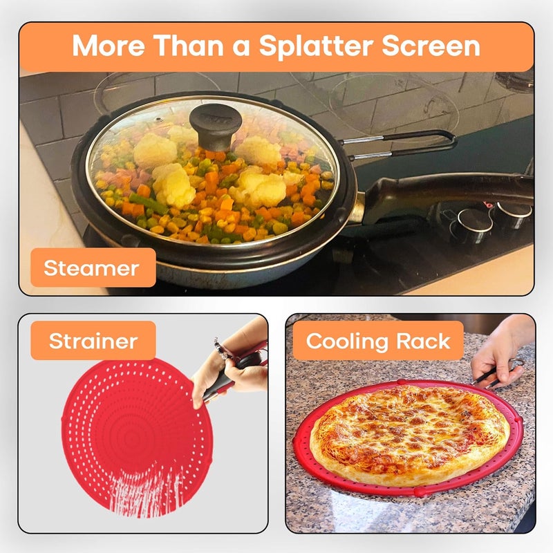 Beckon Ware Splatter Screen for Frying Pan | USA Brand | 13-Inch Red, Fit Pans (12" to 13") Silicone Grease Splatter Guard for Frying Pan and Stove by - Image 5