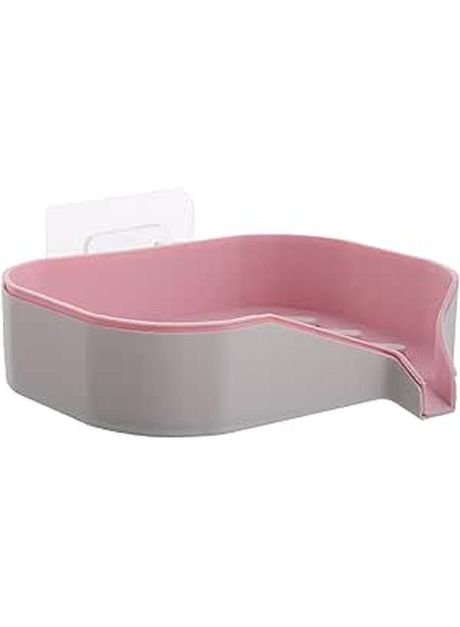 Large Wall Mounted Soap Dish With Hook Pink White No Drill Bathroom Shower Storage Basket - Image 1