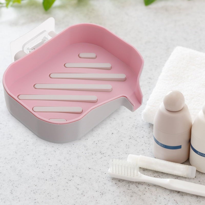 Large Wall Mounted Soap Dish With Hook Pink White No Drill Bathroom Shower Storage Basket - Image 5