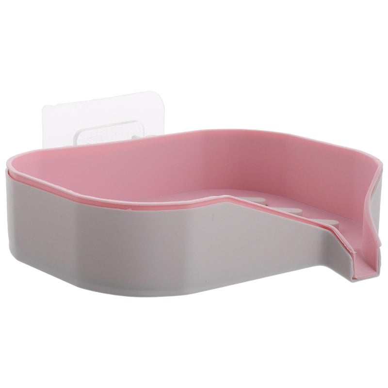 Large Wall Mounted Soap Dish With Hook Pink White No Drill Bathroom Shower Storage Basket - Image 2