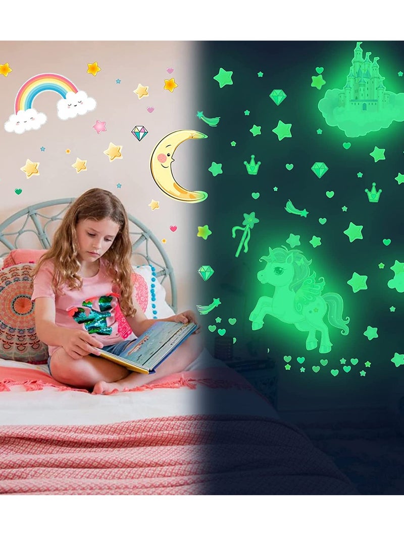 SOLARAE Wall Decals Glow in The Dark Stars and Unicorn Glowing Castle Moon and Rainbow StickersLuminous Ceiling Decor for Kids Bedroom Great Wall Decor for Girls and Boys Gift 174 pcs - Image 3