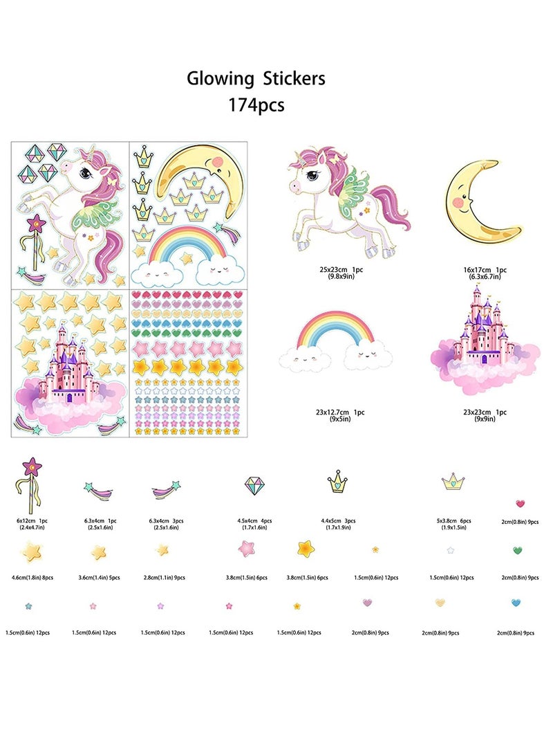 SOLARAE Wall Decals Glow in The Dark Stars and Unicorn Glowing Castle Moon and Rainbow StickersLuminous Ceiling Decor for Kids Bedroom Great Wall Decor for Girls and Boys Gift 174 pcs - Image 5