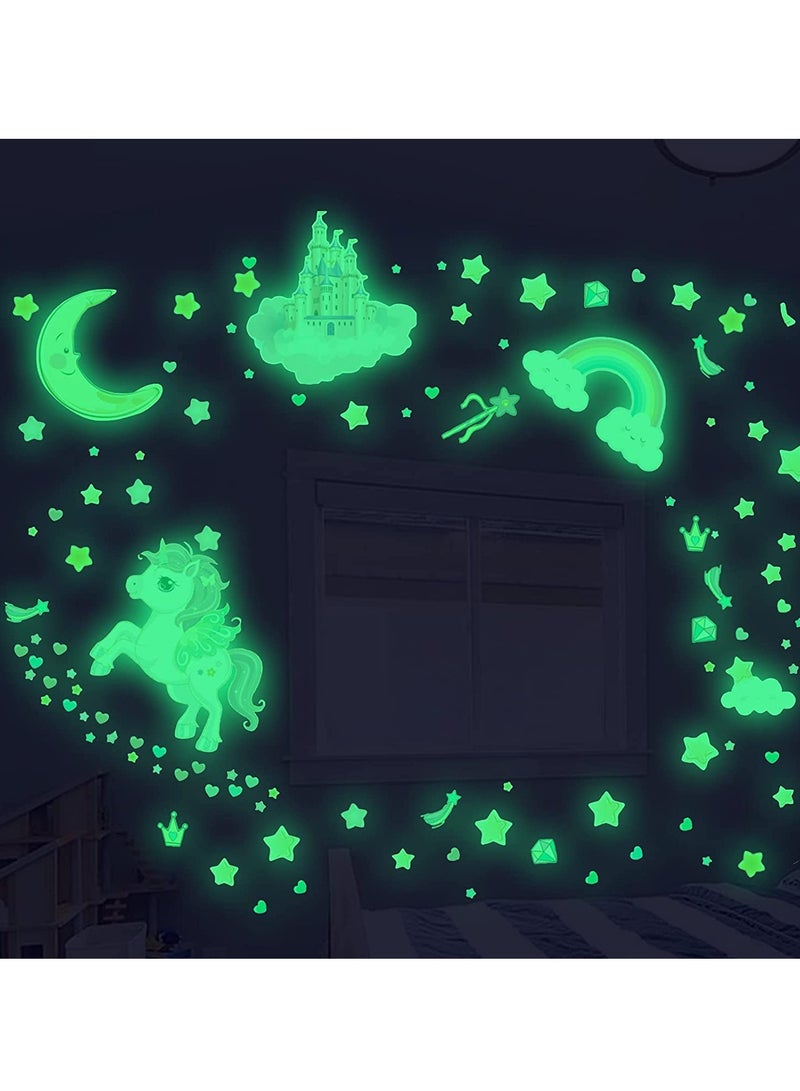 SOLARAE Wall Decals Glow in The Dark Stars and Unicorn Glowing Castle Moon and Rainbow StickersLuminous Ceiling Decor for Kids Bedroom Great Wall Decor for Girls and Boys Gift 174 pcs - Image 2