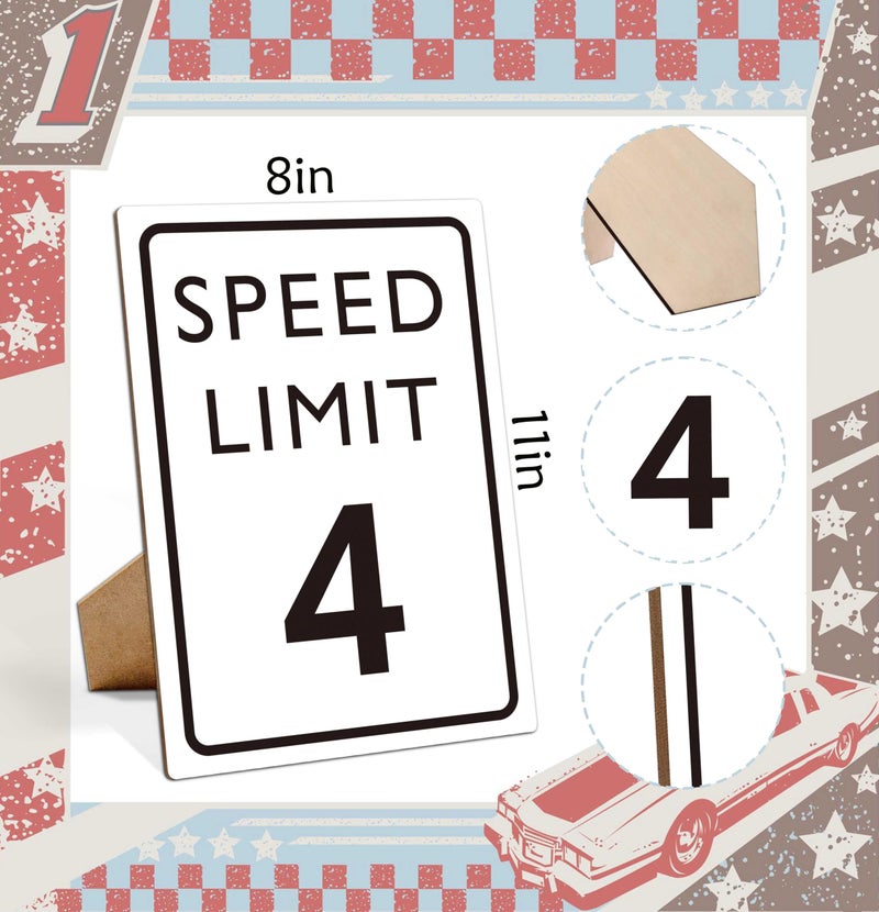 Muruseni Race Car Birthday Decor, Speed Limit Sign, Fast Four, Race Car Birthday Party Decorations, 8Ã—11 Wooden Play Sign with Stand, Let's Go Racing Party Supplies for Boy Race Fans - LP065 - Image 2