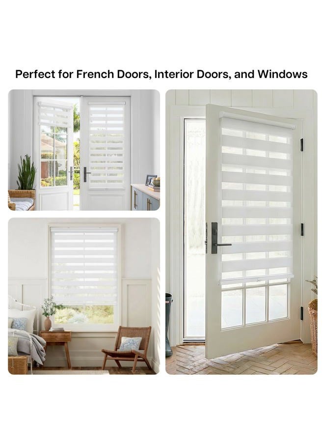 LazBlinds ستائر زيبرا بدون حفر للأبواب الفرنسية، ستائر بدون حبال للأبواب بعرض تغطية 20 بوصة، تصميم بفجوة صغيرة لتصفية الضوء، ستائر شفافة للنوافذ الداخلية، 20 5/8 بوصة عرض × 24 بوصة طول، أبيض - Image 3