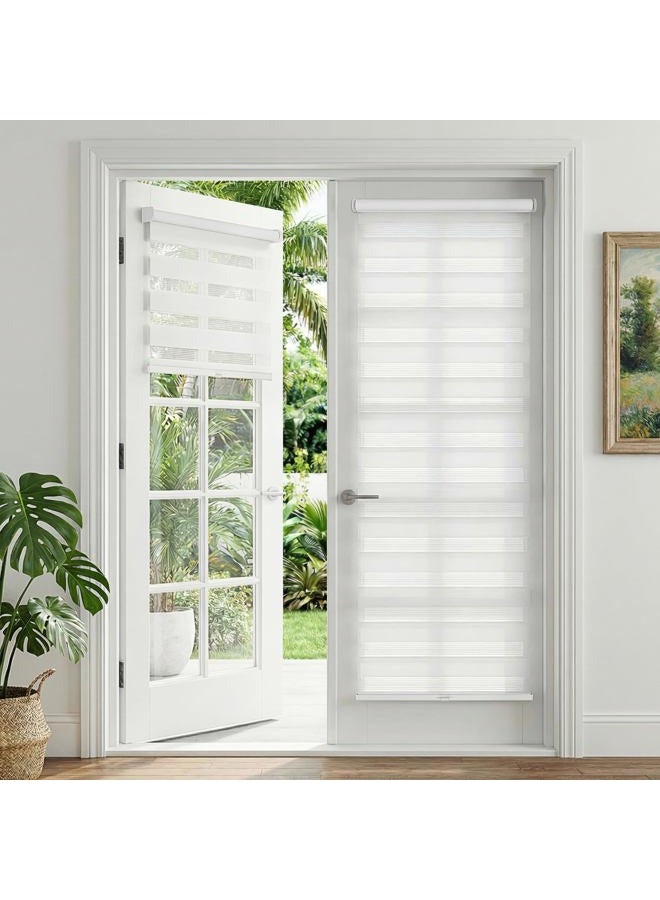 LazBlinds ستائر زيبرا بدون حفر للأبواب الفرنسية، ستائر بدون حبال للأبواب بعرض تغطية 20 بوصة، تصميم بفجوة صغيرة لتصفية الضوء، ستائر شفافة للنوافذ الداخلية، 20 5/8 بوصة عرض × 24 بوصة طول، أبيض - Image 1