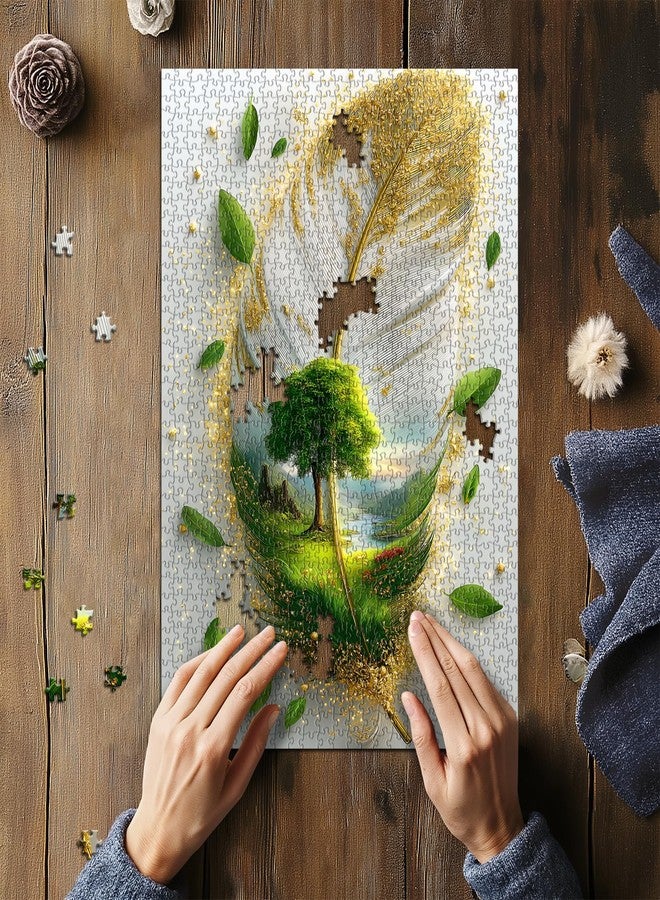 PICKFORU Nature Art Puzzles for Adults 1000 Pieces, Feather Artwork Tree Plant Jigsaw Puzzle Scenic, River Landscape Puzzle Scenery Challenging for Adults - Image 4