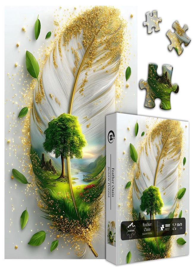 PICKFORU Nature Art Puzzles for Adults 1000 Pieces, Feather Artwork Tree Plant Jigsaw Puzzle Scenic, River Landscape Puzzle Scenery Challenging for Adults - Image 2