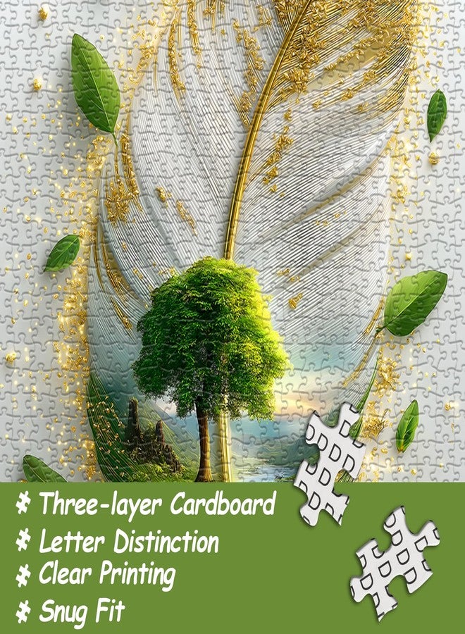PICKFORU Nature Art Puzzles for Adults 1000 Pieces, Feather Artwork Tree Plant Jigsaw Puzzle Scenic, River Landscape Puzzle Scenery Challenging for Adults - Image 3