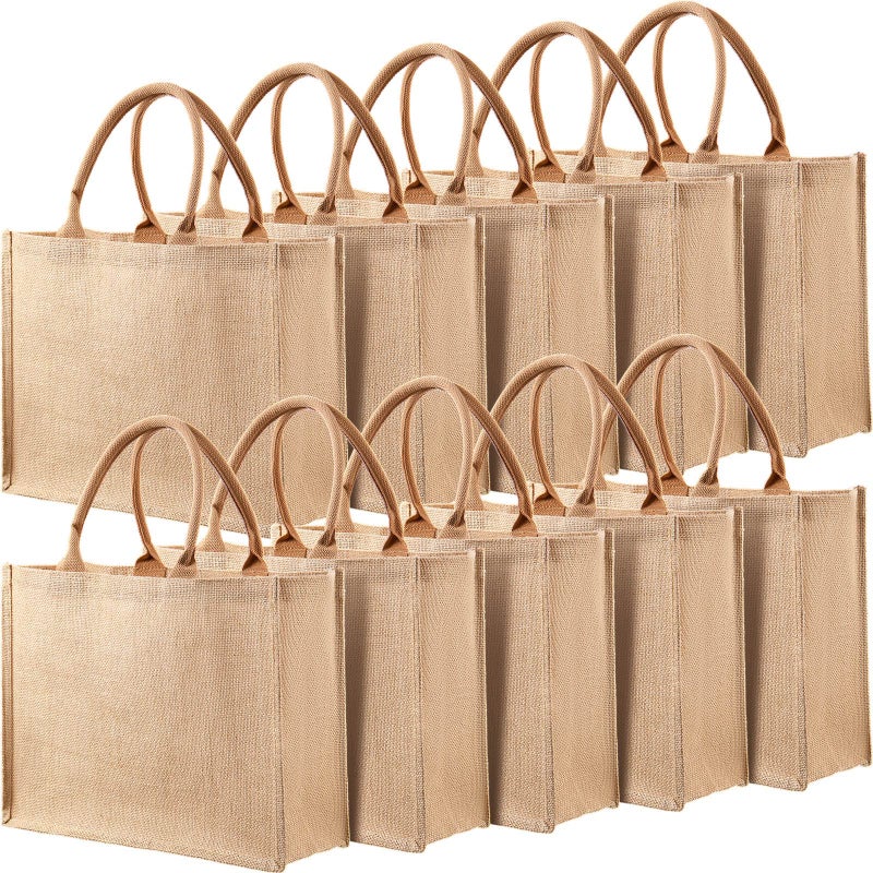 Shappy 10 Pack Burlap Tote Bag Set Reusable Blank Jute Burlap Grocery Bag with Handle for Bridesmaid Gift Shopping DIYJute