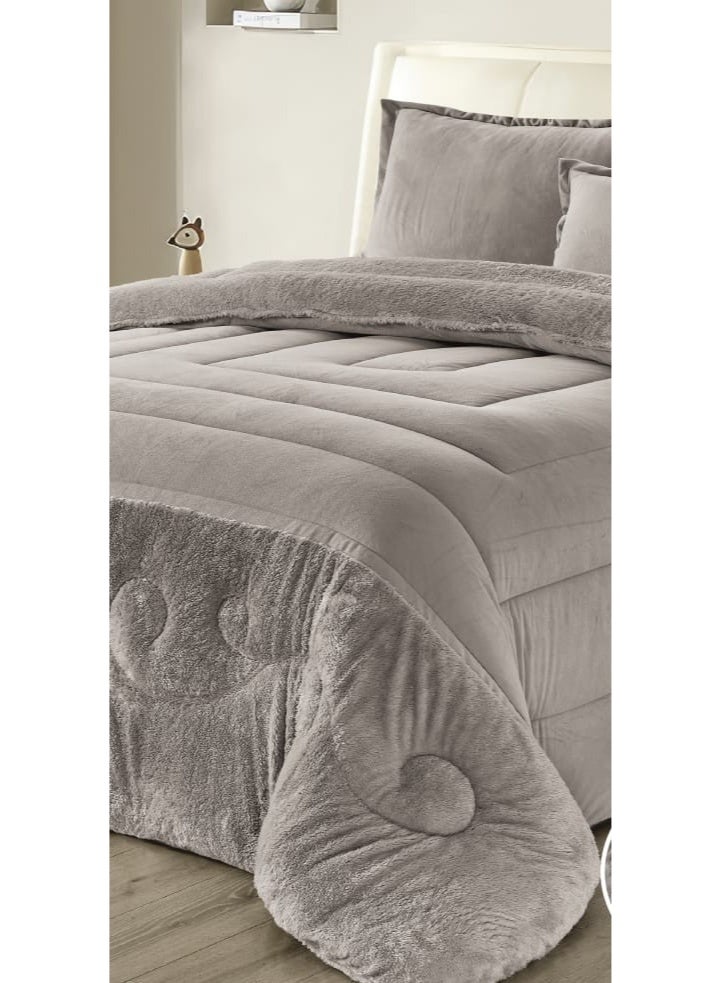 مون مفرش سرير نفرين شتوي يتكون من 6 قطع بتصميم مخمل السادة والفرو مقاس اللحاف 240x220 سم - Image 3