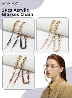 roaiss 3Pcs Acrylic Glasses Chains for Women, Eyewear Strap Holders Hanging Neck Rope Windproof Mask Lanyard Eyeglasses Accessory, 75cm  - Image 1