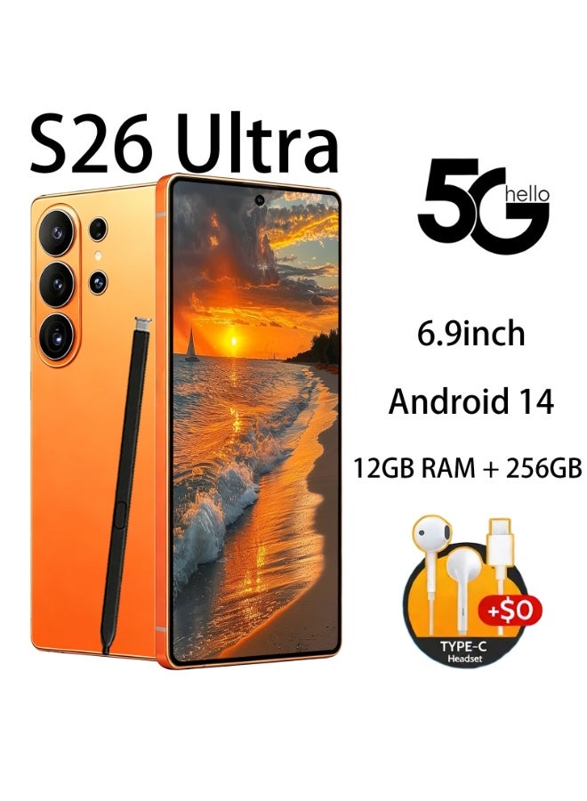 CALUS S26 Ultra 2026 new smart phone, 6.9-inch HD display, 12GB RAM and 256GB storage, supports 5G, HD cameras, comes with a headset case and a USB cable dual card slot, which is an ideal birthday and holiday gift. - Image 1