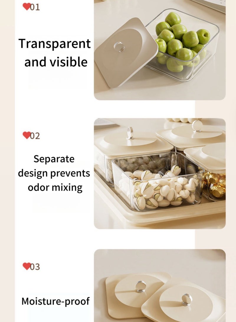 JoyousSto White Elegant grain fruit plate Serving Set: Plastic Serving Tray & 4 Snack Boxes with Lid, Ideal for Home, nuts container dried fruit nut candy plate Candy Nuts Cookies Chips Party & Birthday - Image 3