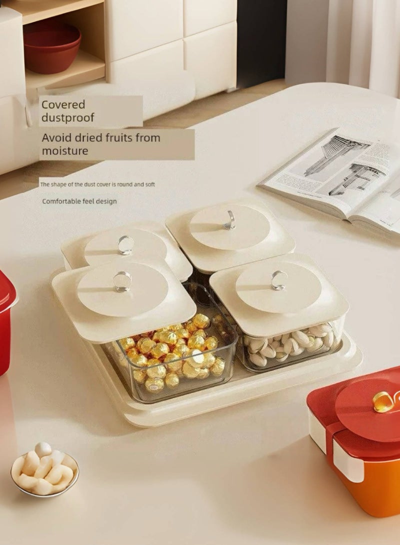 JoyousSto White Elegant grain fruit plate Serving Set: Plastic Serving Tray & 4 Snack Boxes with Lid, Ideal for Home, nuts container dried fruit nut candy plate Candy Nuts Cookies Chips Party & Birthday - Image 5