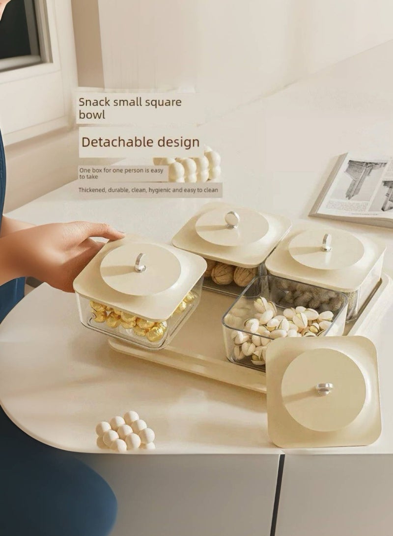 JoyousSto White Elegant grain fruit plate Serving Set: Plastic Serving Tray & 4 Snack Boxes with Lid, Ideal for Home, nuts container dried fruit nut candy plate Candy Nuts Cookies Chips Party & Birthday - Image 4