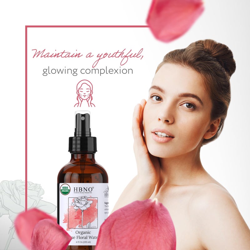 HBNO California Bottled Organic Rose Water for Face 4 fl oz (120ml) - USDA Certified Organic Rose Water Spray for Cleansing- Pure Rosewater for Hair - Rosewater Face Mist - Image 5