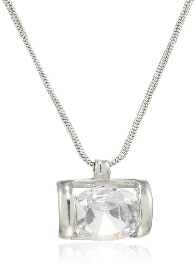Estele Rhodium plated drop pendant with big fancy Austrian Crystal for women - Image 1