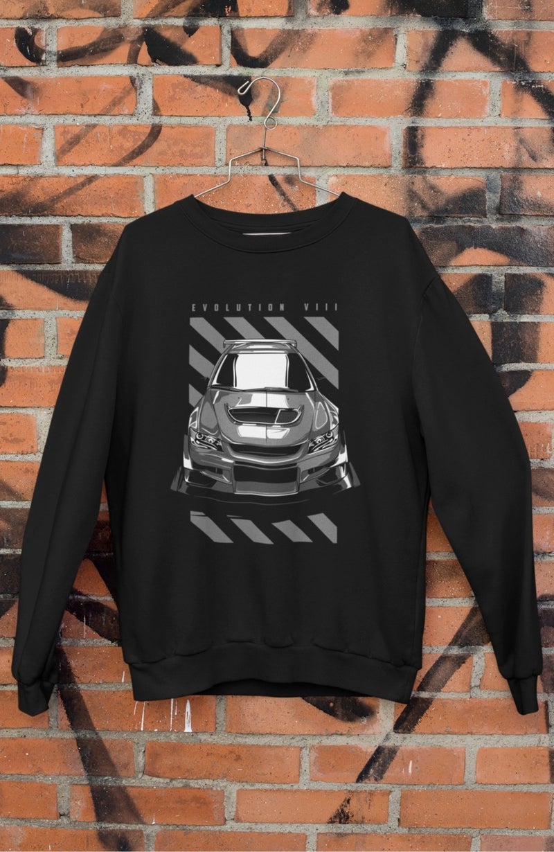Fuddy Moda Lancer Evolution VIII Printed Hoodless Sweatshirt, Unisex Oversize Car Themed Sweat  - Image 1