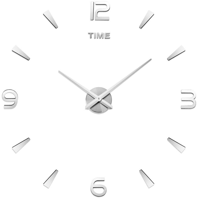 AILILIFE 3D DIY Wall Clock Decor Sticker Mirror Frameless Large DIY Wall Clock Kit for Home Living Room Bedroom Office Decoration (Sliver)