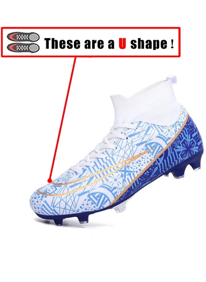 Generic - Football Boots for Men Women Unisex-Adult Football Shoes Sneakers High Ankle Non-Slip Training Sneaker Athletics Football Soccer Shoes for Youth Students (Blue and White) - Image 1